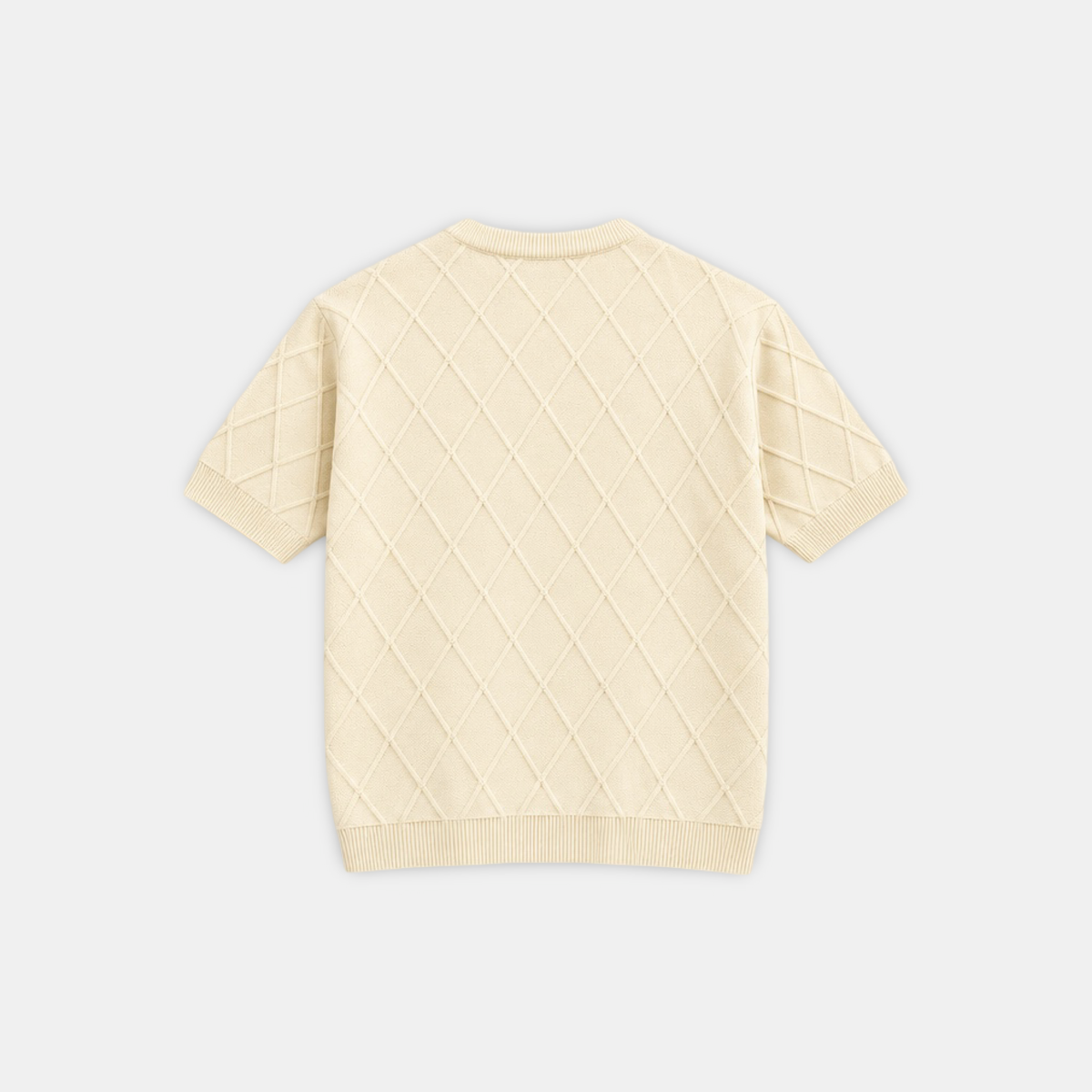 Diamond Knit Short-Sleeve Sweater (Cream)