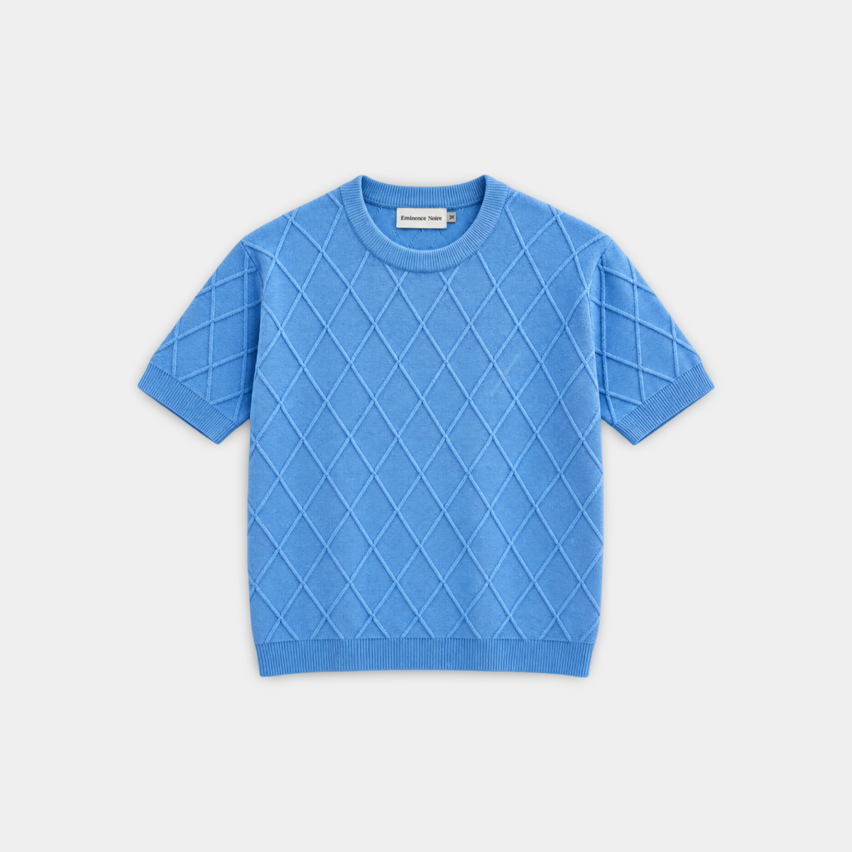 Diamond Knit Short-Sleeve Sweater (Light Blue)