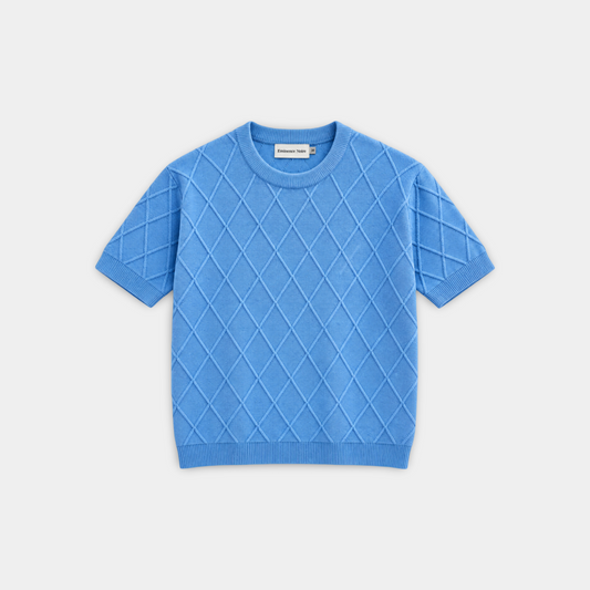 Diamond Knit Short-Sleeve Sweater (Light Blue)