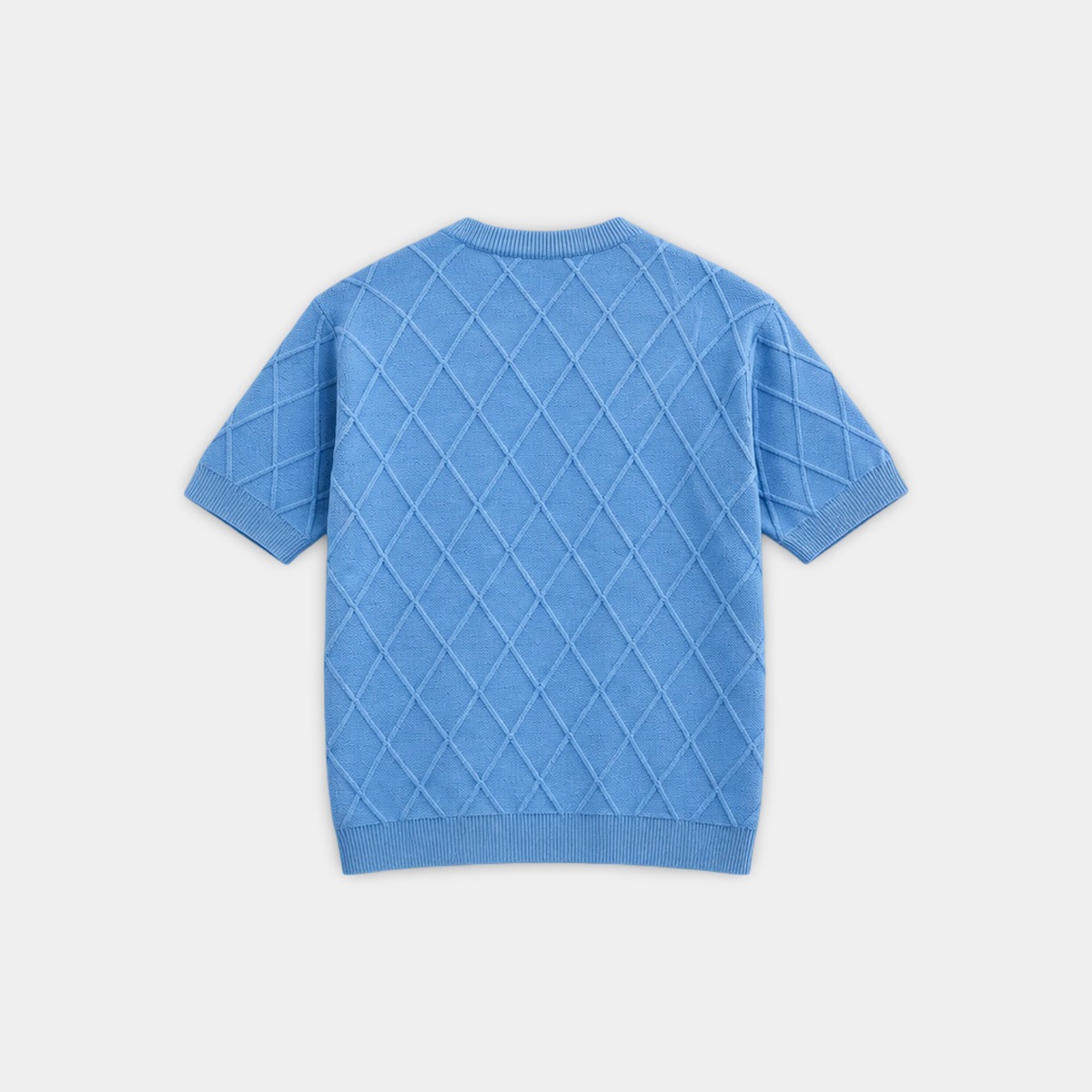 Diamond Knit Short-Sleeve Sweater (Light Blue)