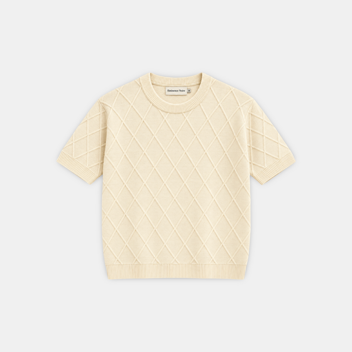 Diamond Knit Short-Sleeve Sweater (Cream)